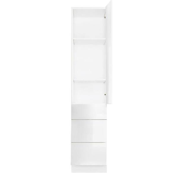LIFEART CABINETRY Valencia Assembled 24-in. W x 24-in. D x 90-in. H in Gloss White Plywood Assembled 3-Drawer Pantry Kitchen Cabinet
