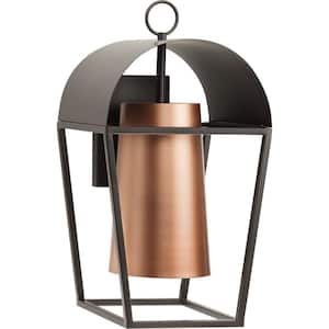 1-Light Antique Bronze Outdoor Lantern with Hutchence Antique Copper Transitional Large Wall Sconce No Bulbs Included