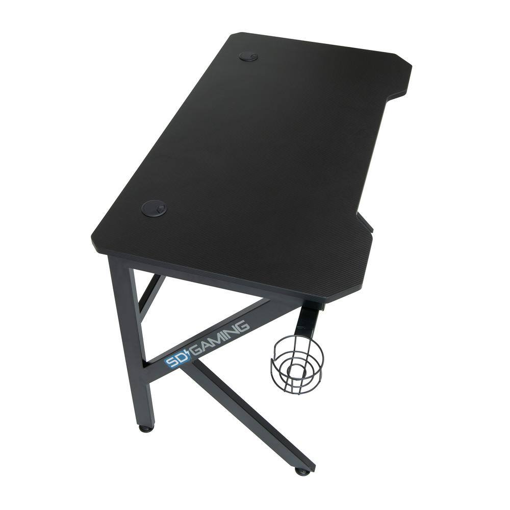 48" Black Carbon-Fiber Inspired Gaming Desk with Charging Hub