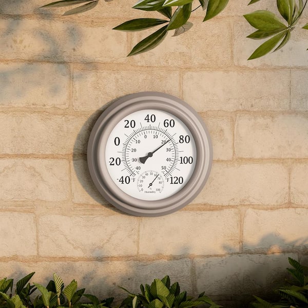 RTWAW Indoor Outdoor Thermometer Large Wall Thermometer-Hygrometer Waterproof Does Not Require Battery (Black)