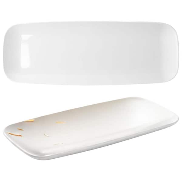 17.50 in. White Plastic Rectangular Disposable Serving Platter for Appetizer, Fruits & Serving Dishes (Set of 2)