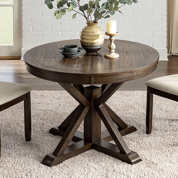 Prudencia Transitional Walnut Wood 42 in. Pedestal Base Dining Table Seats 4