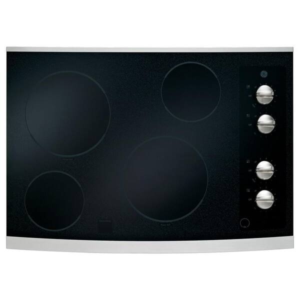 GE 30 in. Ceramic Glass Electric Cooktop in Stainless Steel with 4 Elements including PowerBoil