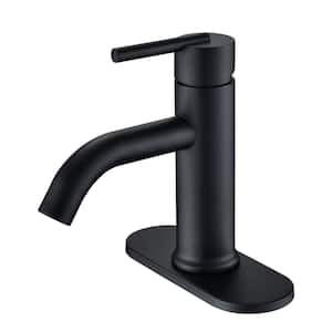 Single Handle Single Hole Bathroom Faucet with Deck plate and Spot Resistant Included in Matte Black