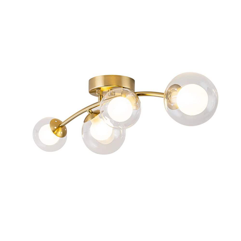 25 in. 4-Light Sputnik Brushed Gold Semi-Flush Mount with Double Glass Shade for Bedroom Living Room Kitchen price history on PriceWatchPro