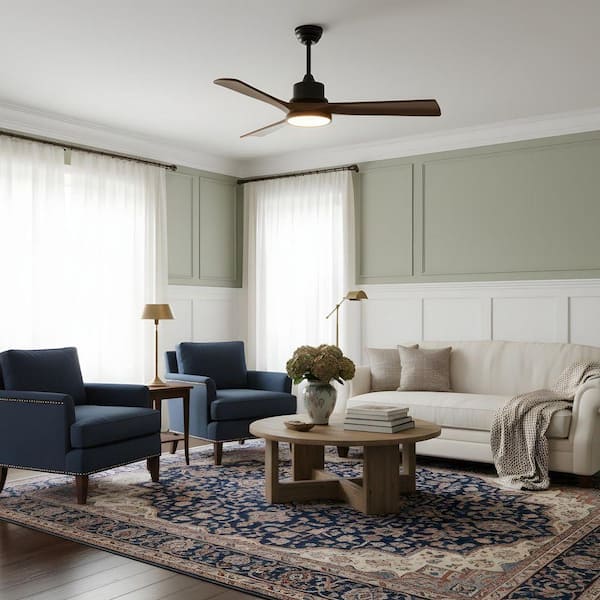 42 in. LED Indoor Modern Style Downrod Black Natural Ceiling Fan with Light Kit, Remote/APP Controls