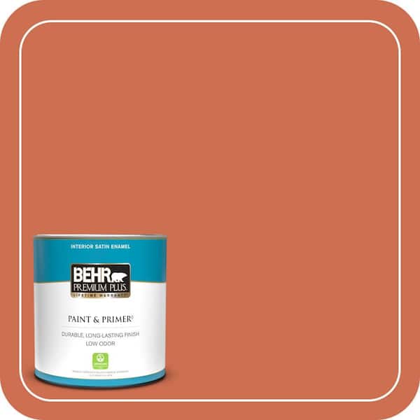 BEHR PREMIUM PLUS 1 qt. #M180-6 Tiki Torch Satin Enamel Low Odor Interior Paint & Primer
