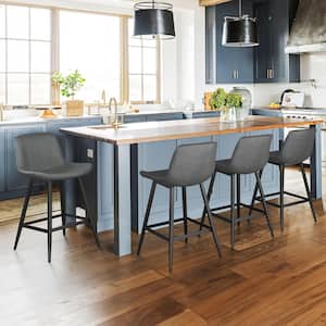 Abraham 24 in. Dark Gray Metal Counter Height Bar Stool Faux Leather Bucket Bar stool with Back Counter Stool (Set of 4)