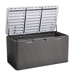 71 Gal. Brown Heavy-Duty Thickened Plastic Outdoor Storage Deck Box with Lockable Hydraulic Lid (Lock Not Included)