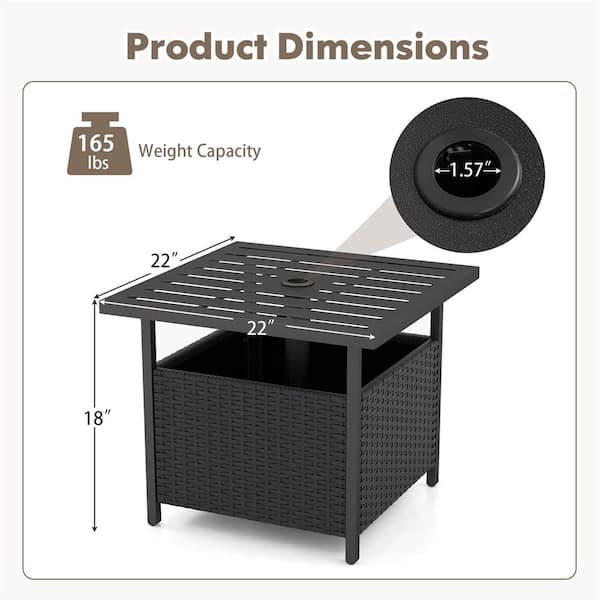 costway rattan wicker umbrella patio side table Outdoor Patio Rattan Wicker Steel Side Deck Table-Black