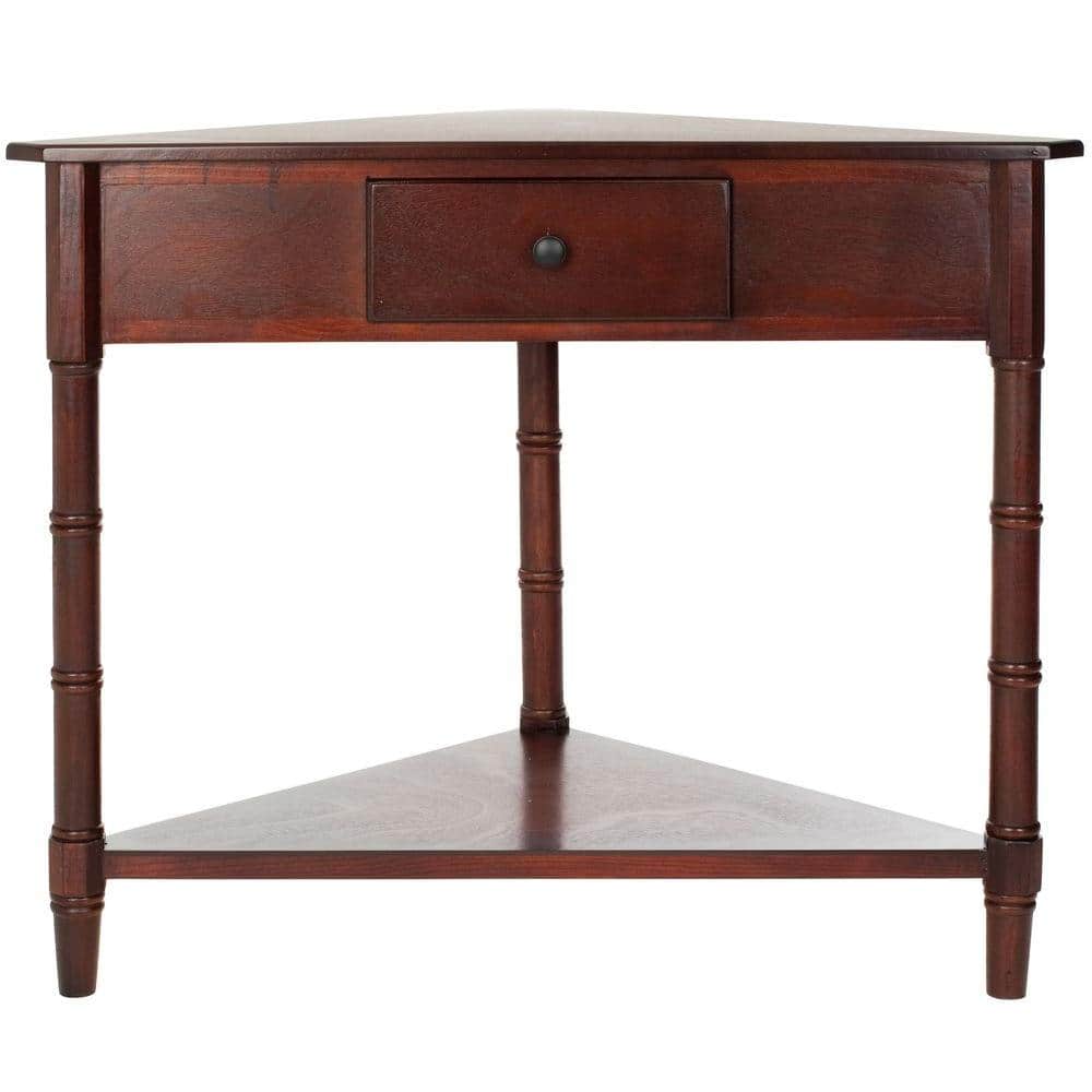 Cherry Triangular Wood Corner Console with Storage, 38"x22"