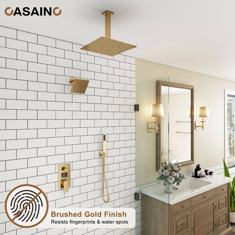 Brushed Gold Digital Display Dual Shower Head System