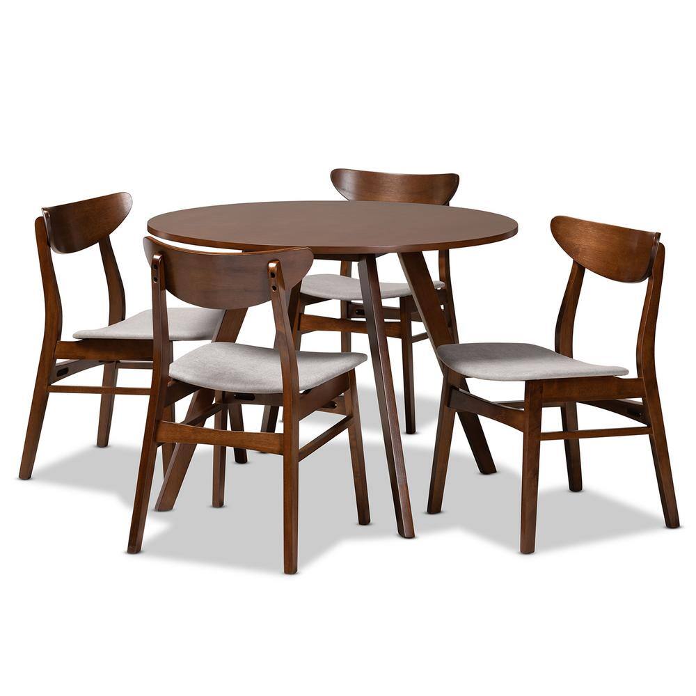 Philip Mid-Century Modern Walnut Brown and Light Grey 5-Piece Dining Set