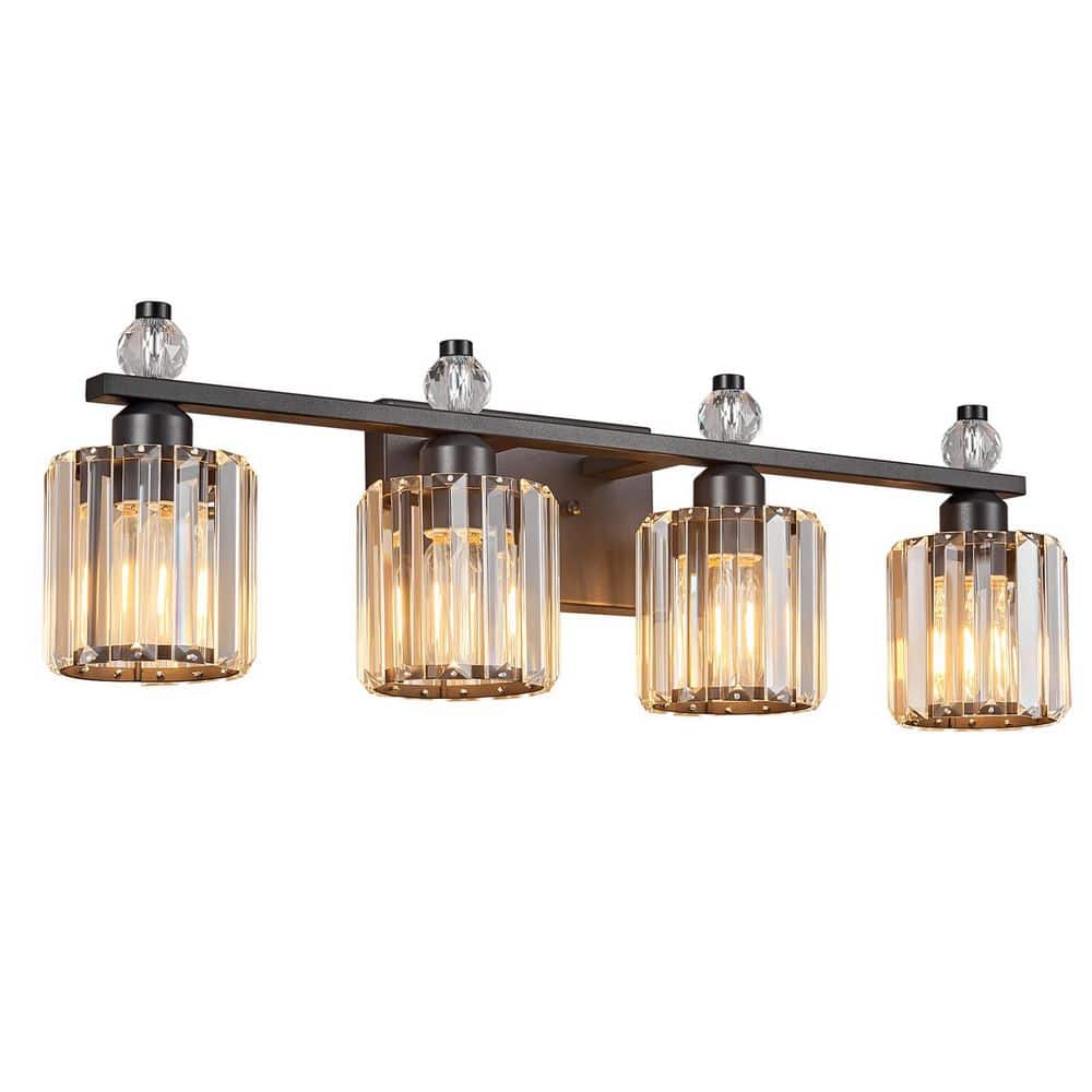 Home Lighting 28.34 in. 4-Light SandBlack Round Modern Crystal Vanity Light Fixtures Over Mirror For Bathroom (JW-291) price history on PriceWatchPro
