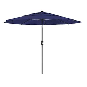 11 ft. Outdoor Aluminum Pole Market Patio Umbrella in Navy Blue with LED Lights and 3-Tier Vented