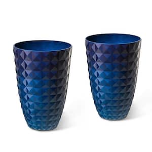 19.75 in. H Oversized Eco-Friendly PE Cobalt Blue Faux Ceramic Textured Tall Pot Planter (2-Pack)