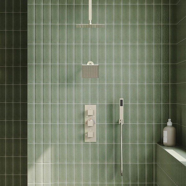 5-Spray Patterns 12 in. Ceiling Mount Rainfall Shower Faucet with 6-Jet in Brushed Nickel (Valve Included)