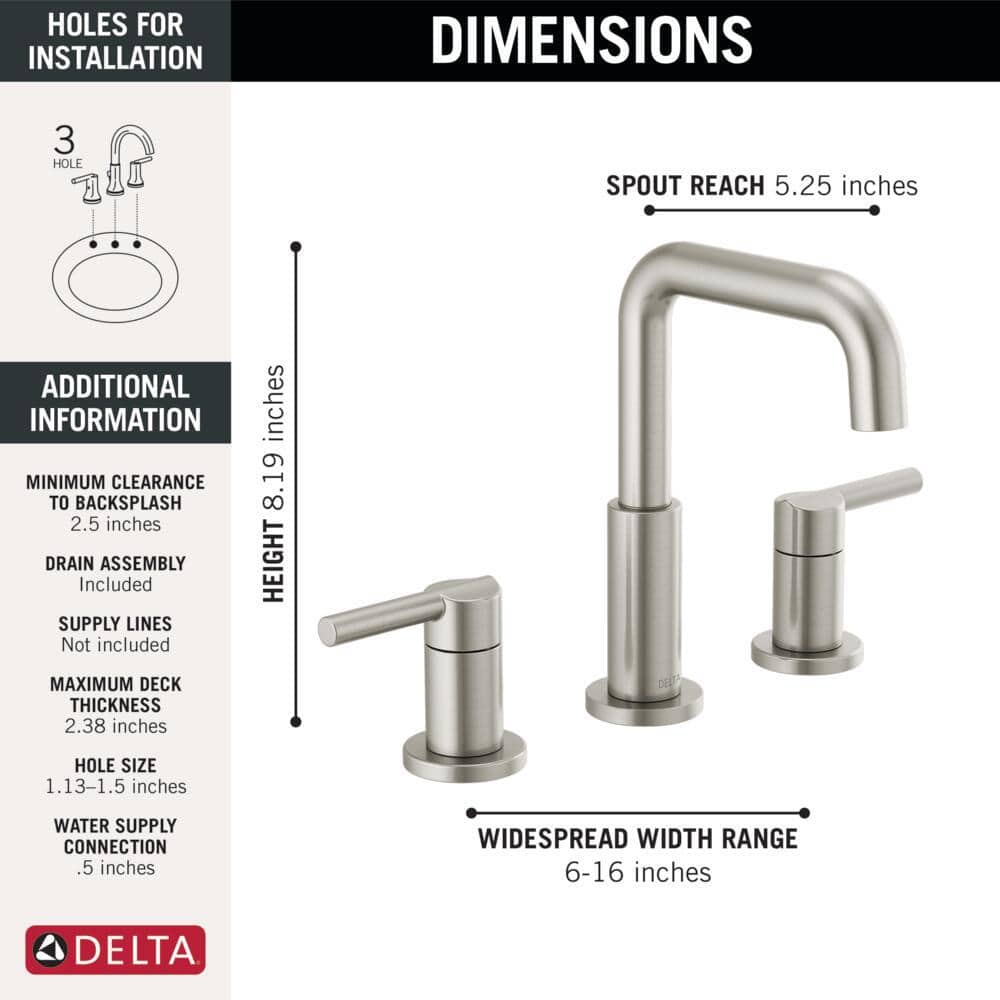 Delta Nicoli Brilliance Stainless 3-Hole Widespread Bathroom Faucet