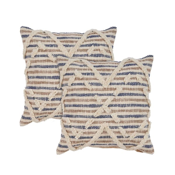 Unbranded Oscar Blue/Natural Tufted Diamond 100% Cotton 18 in. x 18 in. Indoor Throw Pillow (Set of 2)