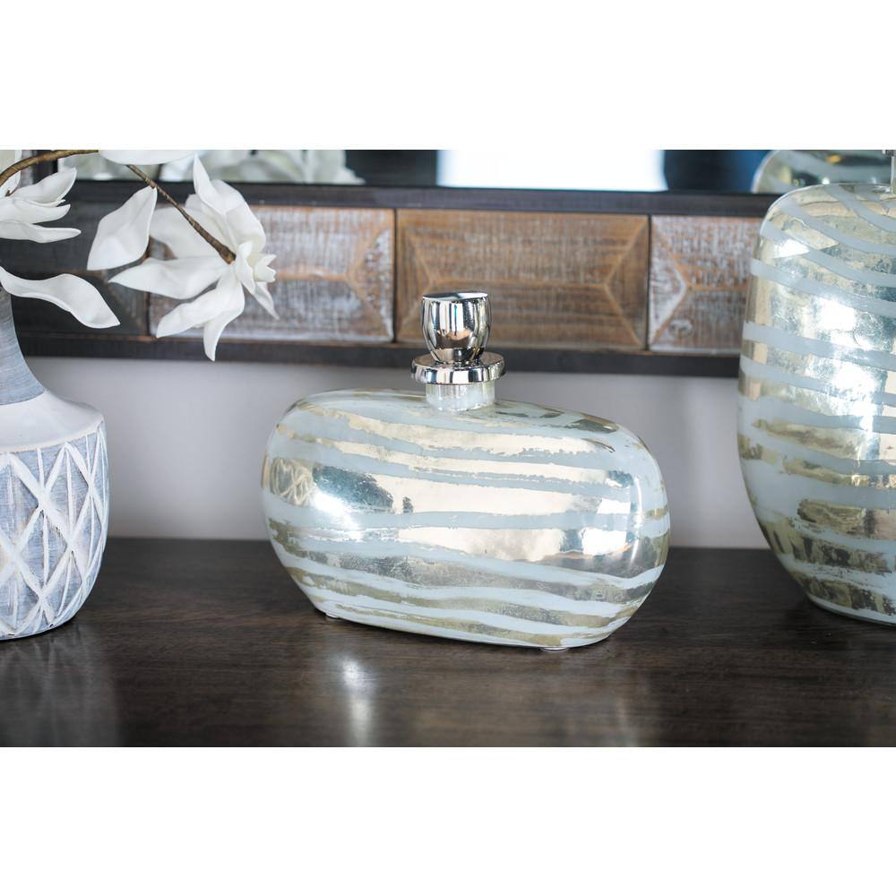 Silver Striped Glass Decorative Jar with Aluminum Stopper