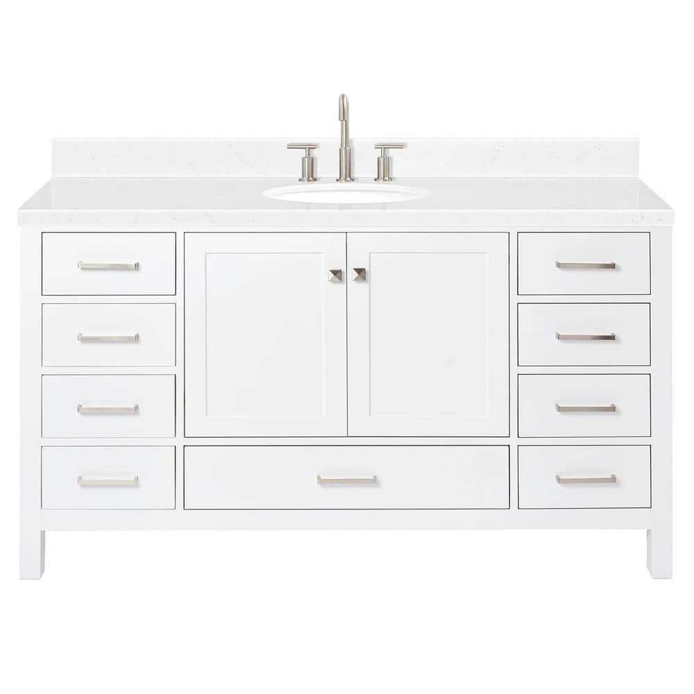 Cambridge 60" White Hardwood Freestanding Single Vanity Set