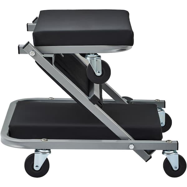 300 lbs. Capacity Z-Creeper Seat, 2-in-1 Rolling Folding Car Creeper, Low Profile Creeper with 6 pcs Wheels, Black