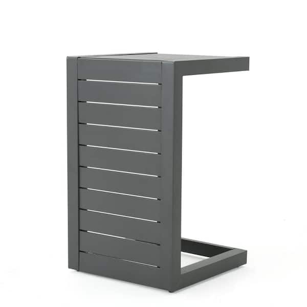 Grey Aluminum C-Shaped Outdoor Side Table