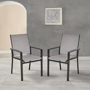 Metal Frame Outdoor Dining Chair with Textilene Fabrics in Gray Set of 2