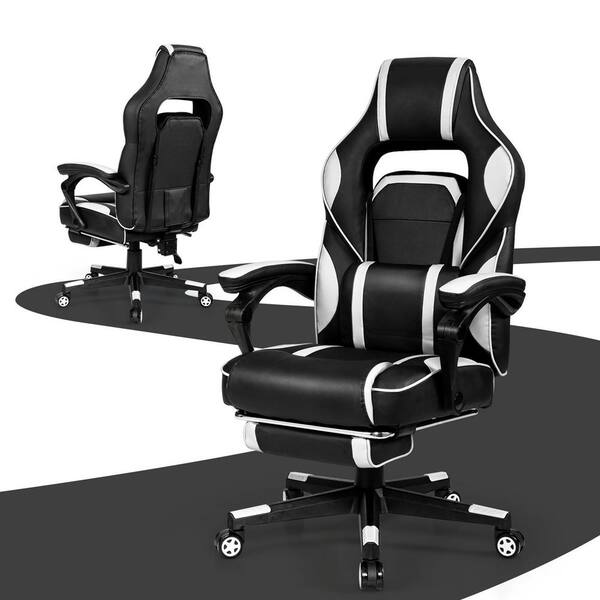 Gymax Gray Plastic Massage Gaming Chair Racing Computer Task Chair Recliner  with Footrest GYM06670 - The Home Depot