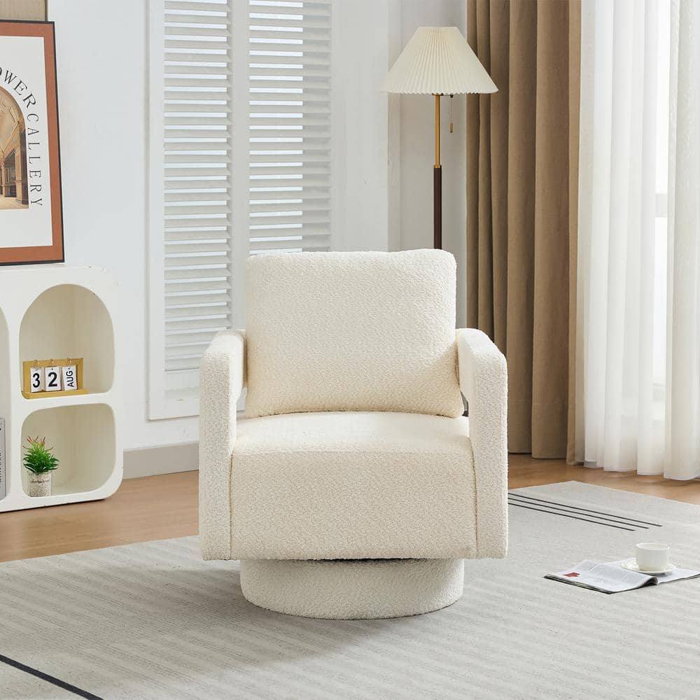 Beige Boucle 360° Swivel Accent Armchair with Open Back Lounge Club Chair 