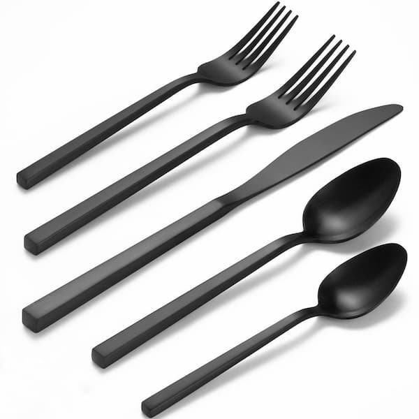 20-Piece Black Forged Stainless Steel Flatware Serving (Set for 4) with Square Handle, Dishwasher Safe