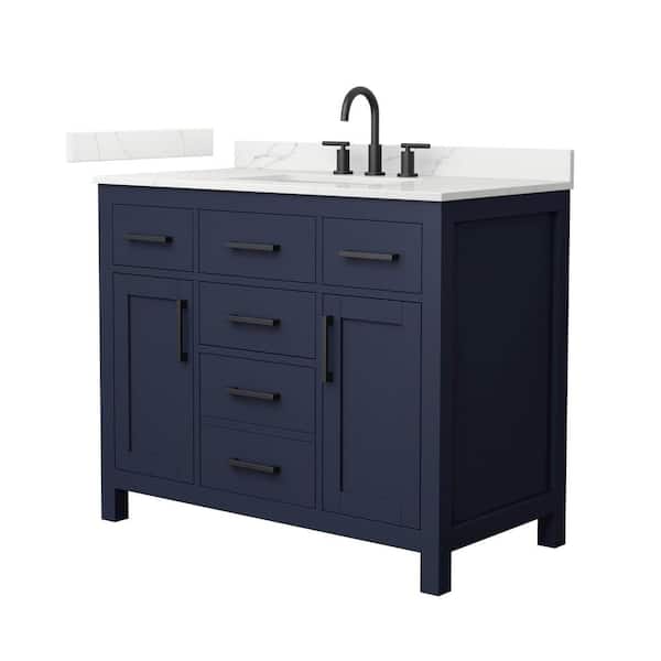 Beckett 42 in. Single Freestanding Dark Blue Bath Vanity with Giotto Quartz Top (Assembled)