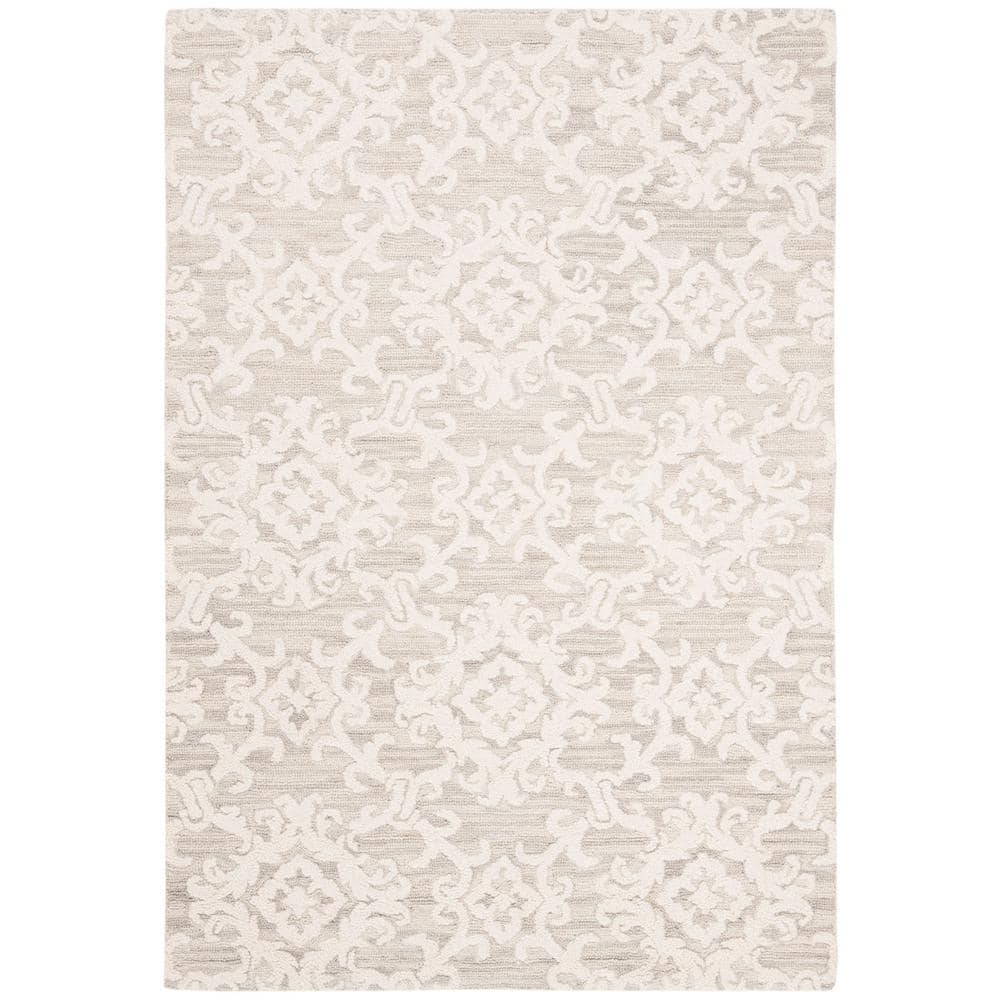 Handmade Gray Floral Round Wool Tufted Rug - 6' x 9'