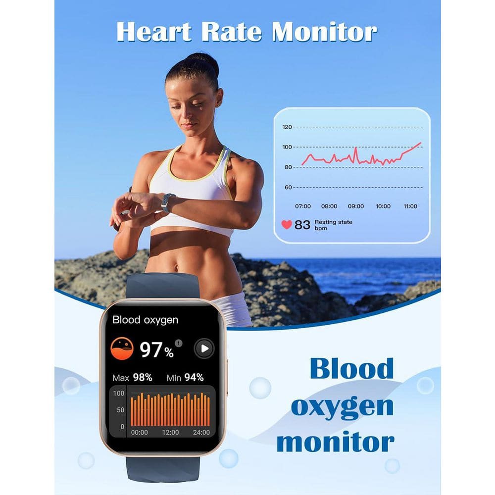 1.85 in. HD Screen Smart Watch for Men Women in Blue, Compatible with iPhone/Android, Bluetooth (Answer/Make Calls)