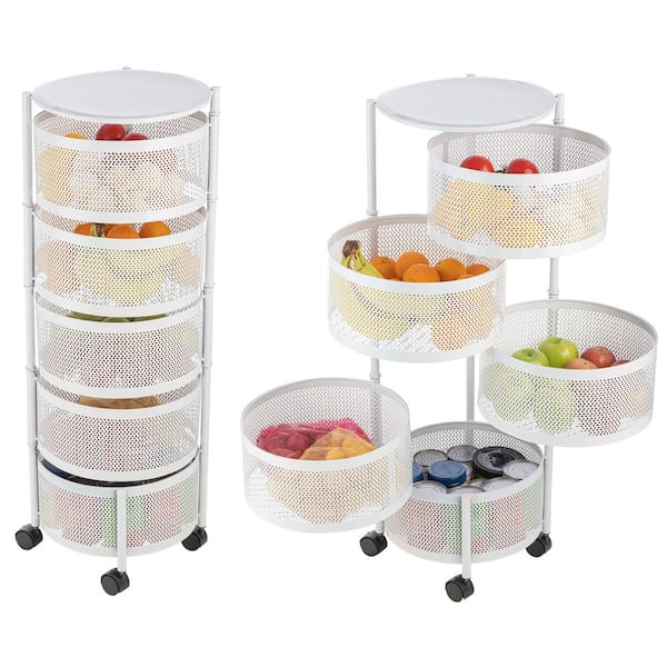 5 Tier Rolling Kitchen Cart, White