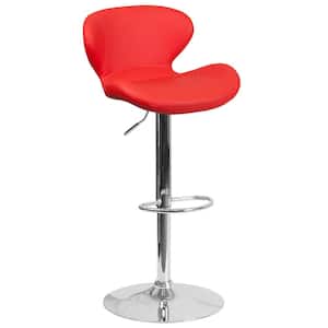 Adjustable Height Red Cushioned Bar Stool