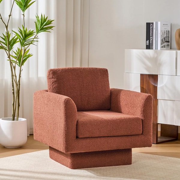 Foster Brick Red Modern Upholstered Boucle Swivel Accent Armchair