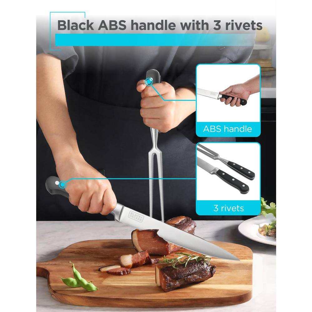 BLACK+DECKER BLACK+DECKER 2-Piece Stainless Steel Carving Knife Set, 8” Carving Knife & 7” Fork, Kitchen Knife