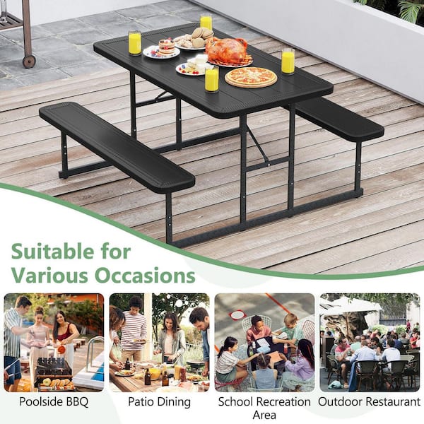 Liviza 53 in. Black Rectangle Steel and HDPE Picnic Tables Bench