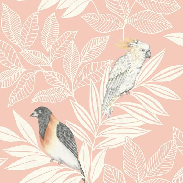 Seabrook Designs Paradise Island Birds Pink Sunset and Ivory Bohemian Paper Strippable Roll (Covers 56.05 sq. ft.)