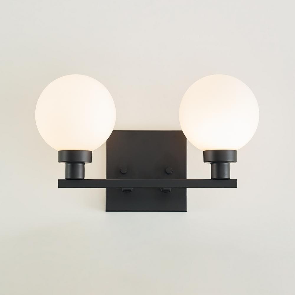 Clybourn Midnight Black 2-Light Vanity with Milk Glass Shade