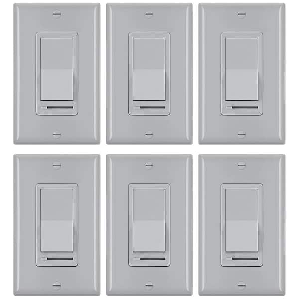 Gray Rocker Dimmer Switch for Dimmable LED, Halogen and Incandescent Bulbs, Single-Pole or 3-Way (USP-LS02-6PK) 6-Pack