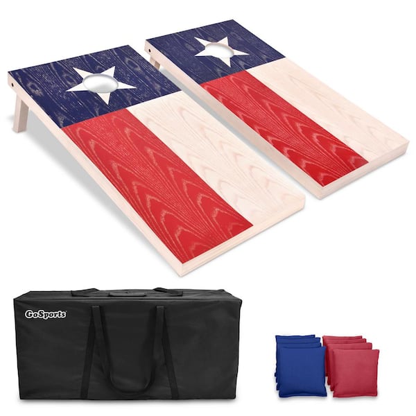 GoSports Regulation Size Solid Wood Cornhole Set American Flag USA Game Boards 