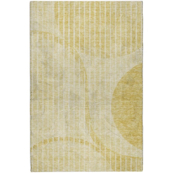 Dream Shag Premium Machine Washable Abstract ADS723 Gold 3 ft. x 5 ft. Area Rug