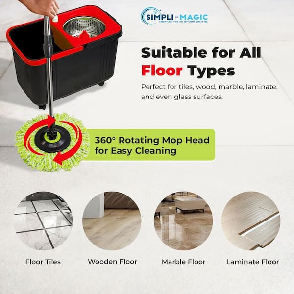 SIMPLI-MAGIC 360° 4 in. Microfiber Spin Mop and Bucket with