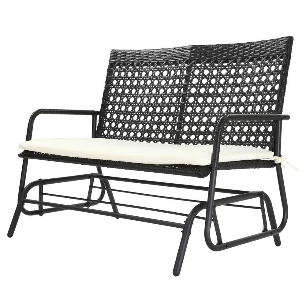 ANGELES HOME 47-1/4 In. W 2-Person Metal PE Wicker Outdoor Glider Bench ...