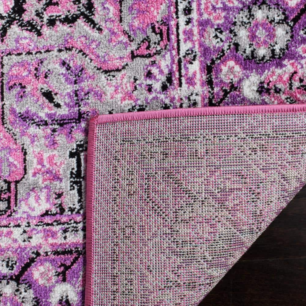 Ivory and Pink Floral Hand-Knotted Round Synthetic Rug