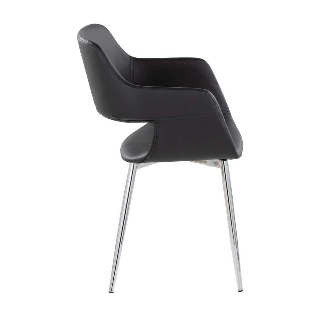 Margarite Black Faux Leather and Silver Metal Armchair Set