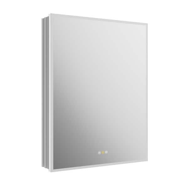 20 in. W x 26 in. H Large Rectangular Silver LED Anti-Fog Aluminum Recessed Medicine Cabinet with Mirror, Outlet and USB