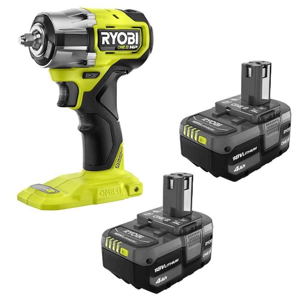 ONE+ 18V Lithium-Ion 4.0 Ah Battery (2-Pack) with ONE+ HP 18V Brushless Cordless Compact 3/8 in. Impact Wrench